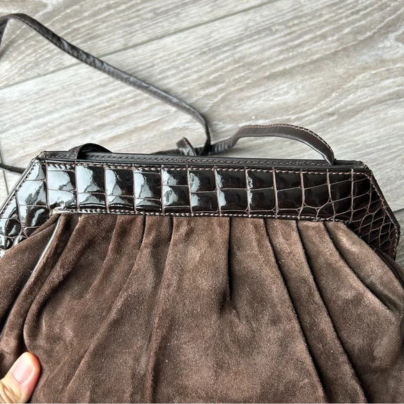 Vintage High Fashion Croc Patent Leather Suede  Leather Crossbody Clutch - Picture 12 of 15